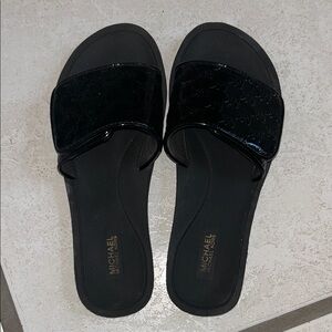 Michael Kors Glossy Black Slide Sandals
